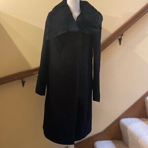Helmut Lang Wool Coat with Rabbit Fur Collar